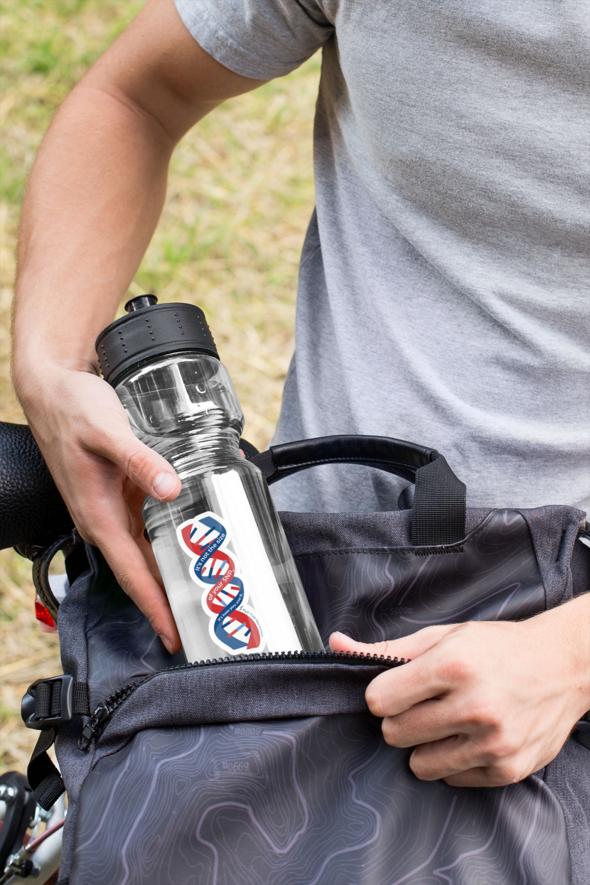 SNP helix on water bottle